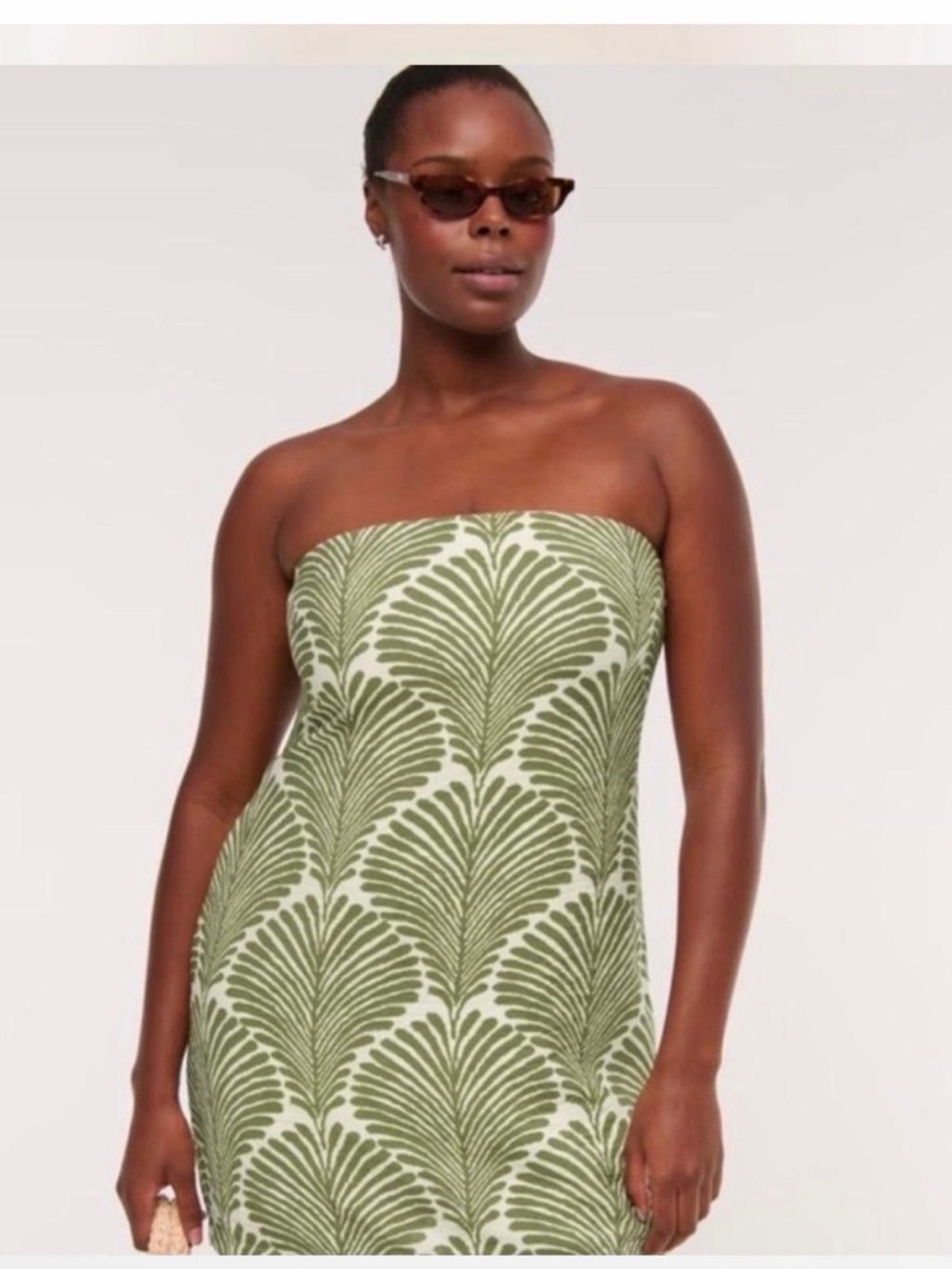 Abercrombie & Fitch Olive Green Strapless Leaf-Print Skort Dress